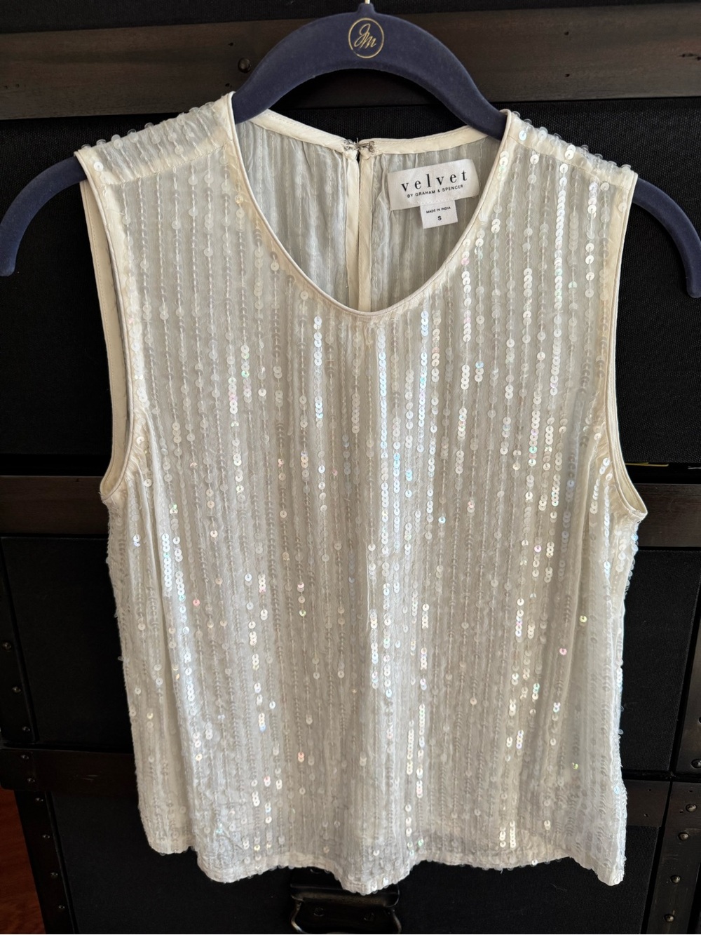 Velvet White Sequin Sleeveless Tank Top